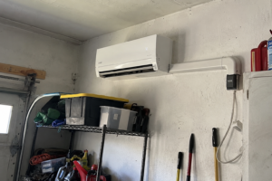 Mini split installation air conditioning system installed inside a residential Florida garage
